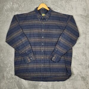 Cabelas Shirt Mens 2XLT Flannel Button Front Blue Striped XXL Tall